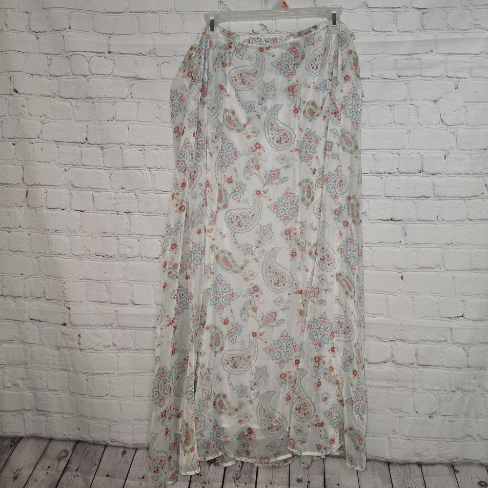 True Beauty White Pastel Paisley Sheer Lined Maxi Skirt Sz 20 Vintage Y2k 90s